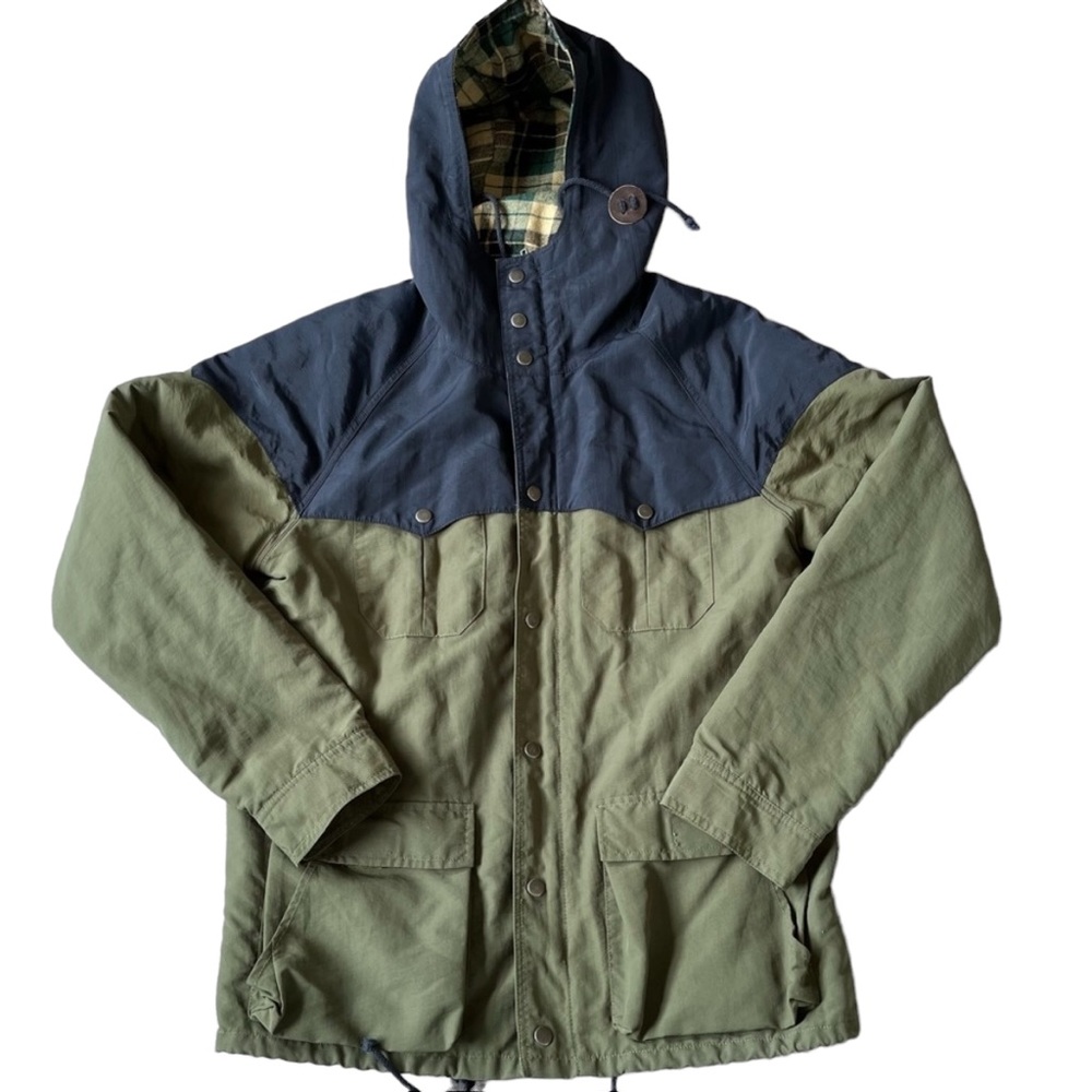 Siphon Mens Jacket Hooded Green Blue Flannel Lined Size Large